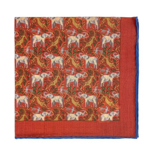 O'Connell's Wool & Silk Pocket Square - Elephants & Leopards - Dark Rust (104634)