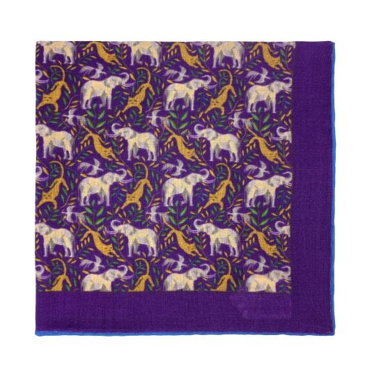 O'Connell's Wool & Silk Pocket Square - Elephants & Leopards - Purple (104636)