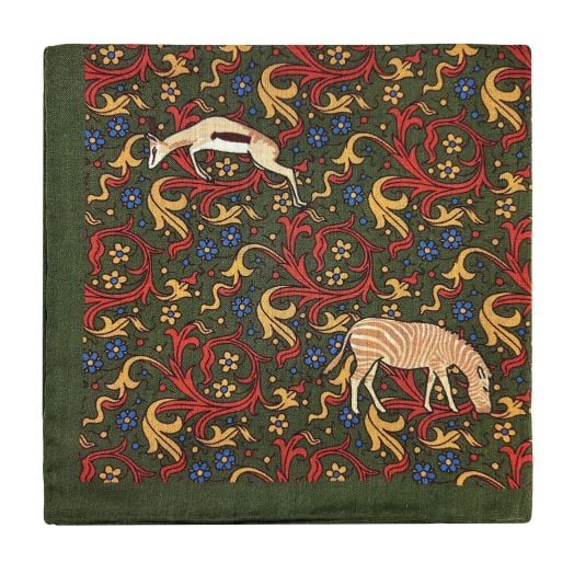 O'Connell's Wool & Silk Pocket Square - Zebras & Springboks - Green (113440)