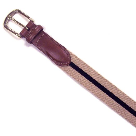 O'Connell's Wool Surcingle Belt - Camel with Navy Stripe
