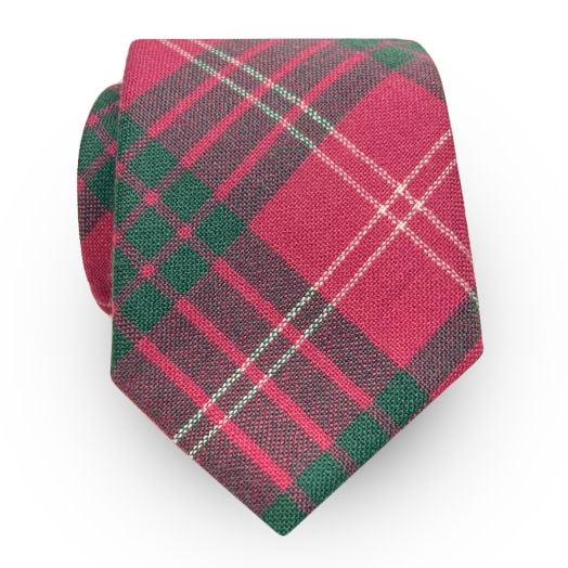 O'Connell's Wool Tartan Tie - Pink & Green (86333)