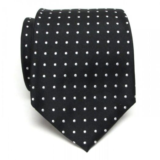 O'Connell's Woven Polka Dot Necktie - Black with Silver-White Dots (54020)