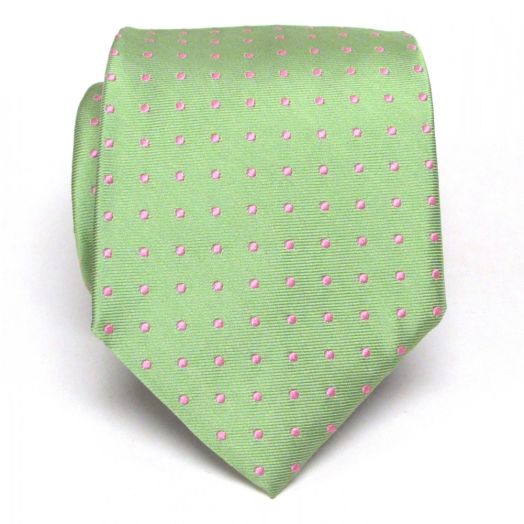 O'Connell's Woven Polka Dot Necktie - Lime with Pink Dots (73480)