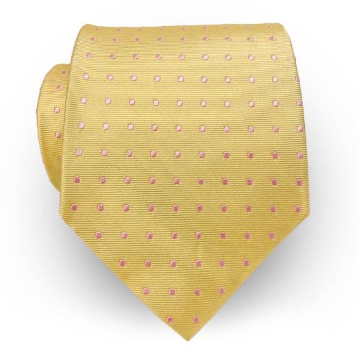 O'Connell's Woven Polka Dot Necktie - Yellow with Pink Dots (103030)