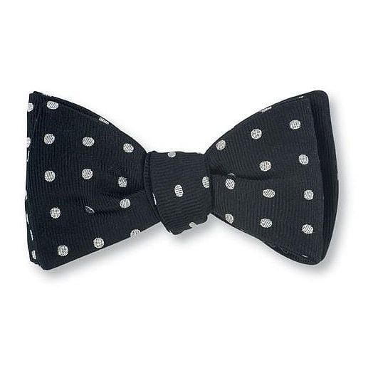 O'Connell's Woven Silk Bow Tie - Black with Silver Polka Dots (60497)