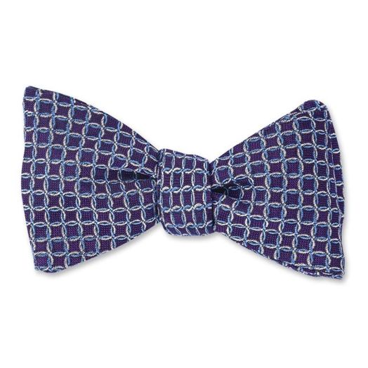 O'Connell's Woven Silk Bow Tie - Circles - Purple  with Sky & White - (097447)