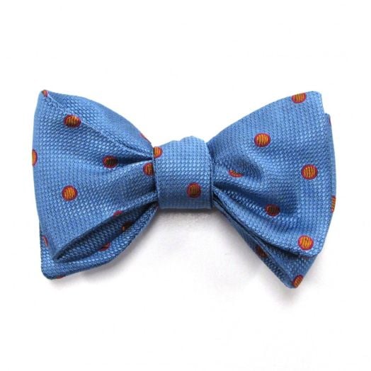 O'Connell's Woven Silk Bow Tie - Dots with outline - Light Blue with Bronze & Fuchsia (79786)