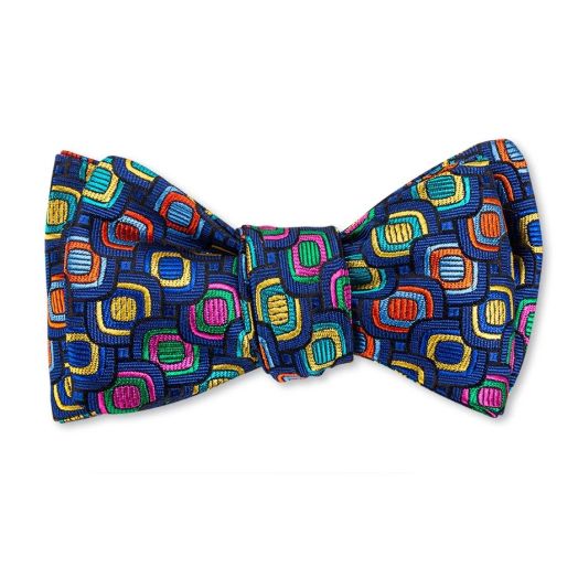 O'Connell's Woven Silk Bow Tie - Multi Color Mosaic - Navy (118822)