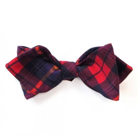 O'Connell's Woven Silk Bow Tie - Plaid - Red with Purple & Orange (2Red,Diamond) (74233)