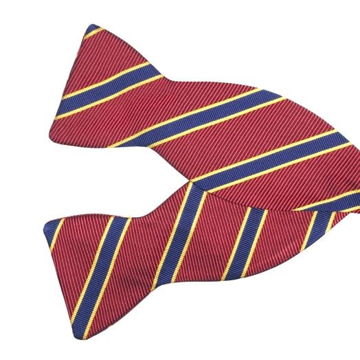 O'Connell's Woven Silk Bow Tie - Repp Stripe - Red with Navy & Gold (95621)