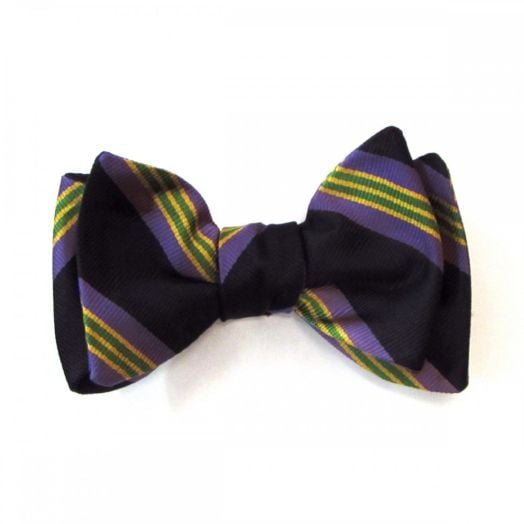 O'Connell's Woven Silk Bow Tie - Stripe - Black with Purple, Yellow & Green (73593)