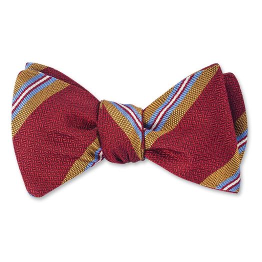 O'Connell's Woven Silk Bow Tie - Stripe - Burgundy, Gold & Sky (097446)