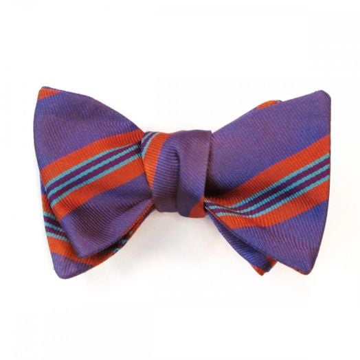 O'Connell's Woven Silk Bow Tie - Stripe - Purple with Orange, Teal & Magenta (74234)