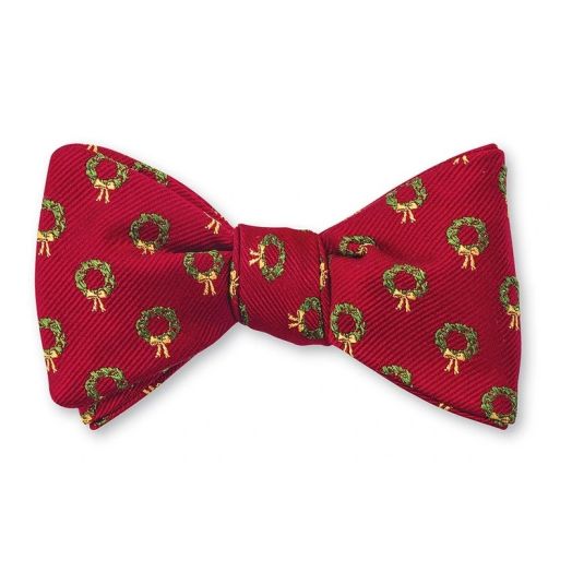 O'Connell's Woven Silk Bow Tie - Wreaths - Red (101173)