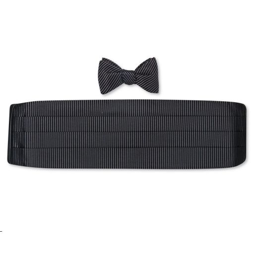 O'Connell's Woven Silk Cummerbund Set - Black & Charcoal Stripe (115452)
