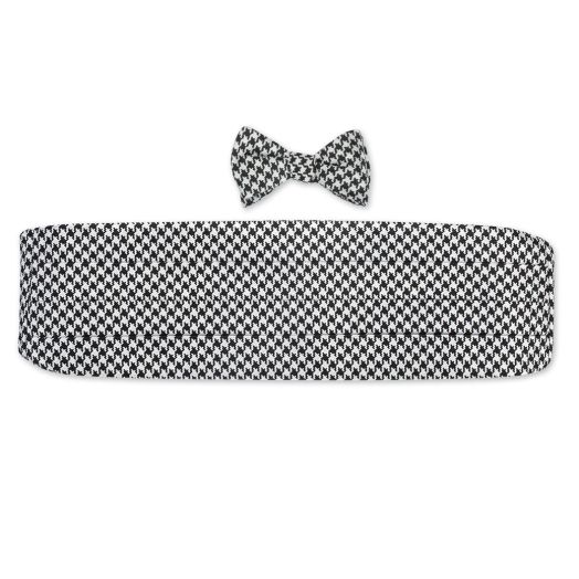 O'Connell's Woven Silk Cummerbund & Bow - Black & White Houndstooth (101161)