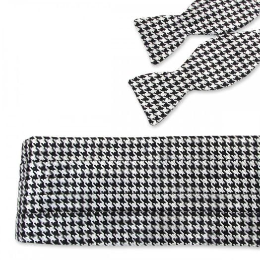 O'Connell's Woven Silk Cummerbund - Black & White Houndstooth (75076)