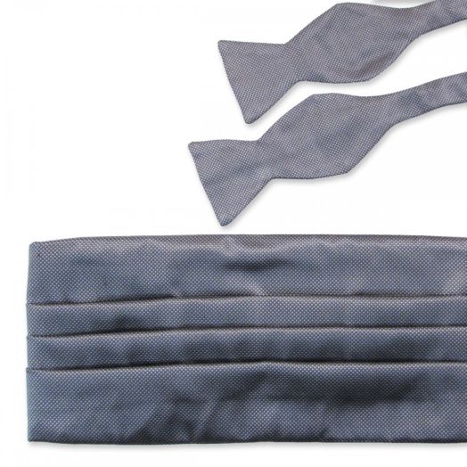 O'Connell's Woven Silk Cummerbund & Bow Tie Set - Silver Birdseye (77582)