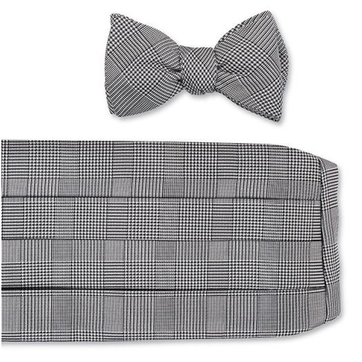 O'Connell's Woven Silk Cummerbund Set - Black & White Glen Plaid (115451)
