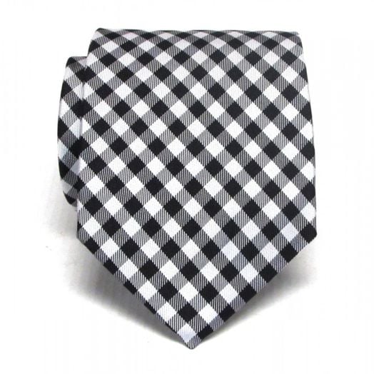 O'Connell's Woven Silk Necktie - Gingham Check - Black & White (78615)