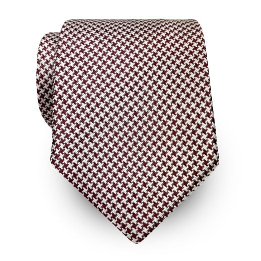 O'Connell's Woven Silk Necktie - Houndstooth - Burgundy & White (112336)