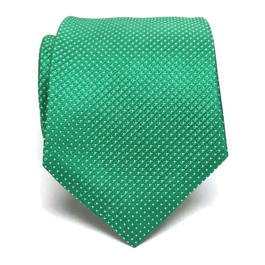 O'Connell's Woven Silk Necktie - Kelly with White Pin Dot (092860)