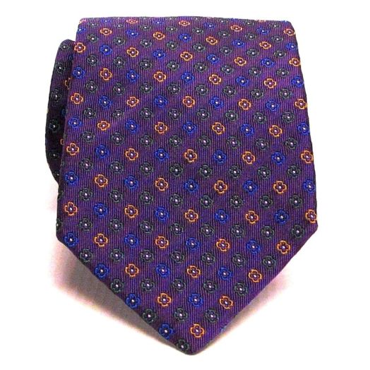 O'Connell's Woven Silk Necktie - Neat - Purple with Yellow, Green, Royal Blue & Silver (Prpl3) (71411)