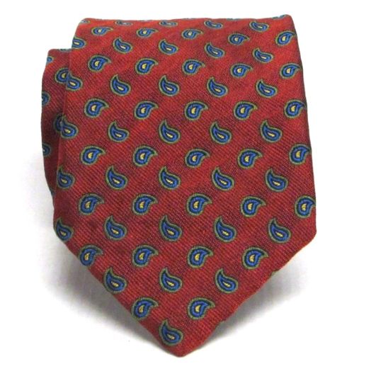 O'Connell's Woven Silk Necktie - Neat - Rust with Green, Light Blue & Yellow (71409)