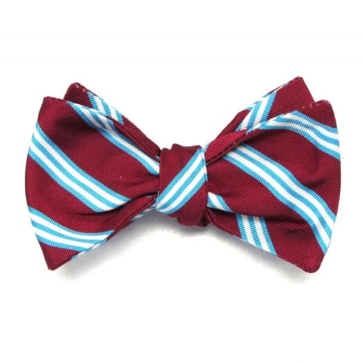 O'Connell's Woven Silk Twill Bow Tie - Triple Bar Stripe - Burgundy with Sky & White (2Brg,Bat) (72032)