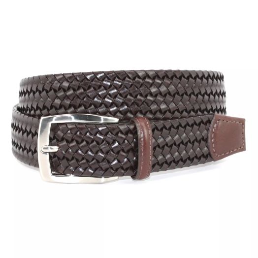 O'Connell's Woven Stretch Leather Belt - Brown