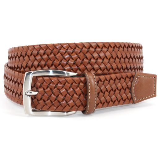 O'Connell's Woven Stretch Leather Belt - Cognac