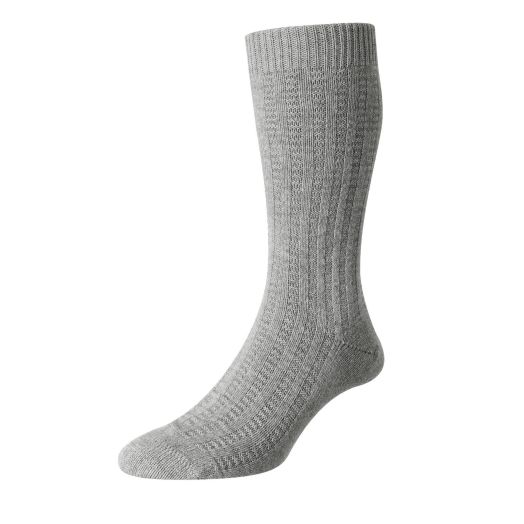 Pantherella Cashmere & Merino Wool Mid-calf Socks - Texured Rib - Light Grey