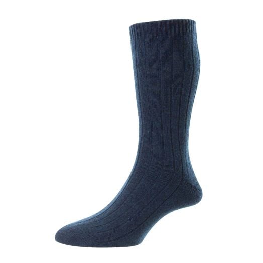 Pantherella Cashmere Mid-calf Socks - Dark Turquoise Marl