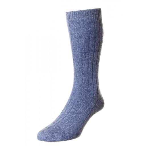 Pantherella Cashmere Mid-calf Socks - Denim Marl