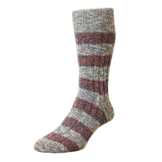 Pantherella Cotton Block Stripe - Coral Marl