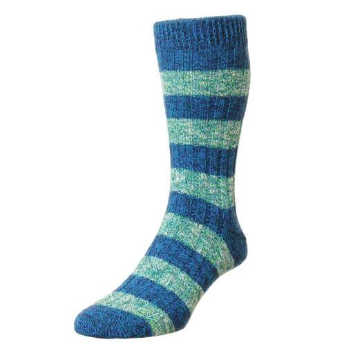 Pantherella Cotton Block Stripe - Ocean Marl