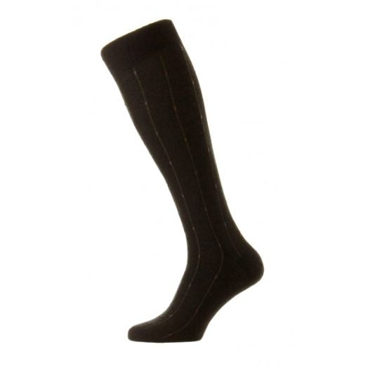 Pantherella Merino Wool Over-the-calf Socks - Pinstripe - Black