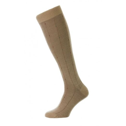 Pantherella Merino Wool Over-the-calf Socks - Pinstripe - Khaki