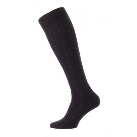 Pantherella Merino Wool Over-the-calf Socks - Pinstripe - Navy