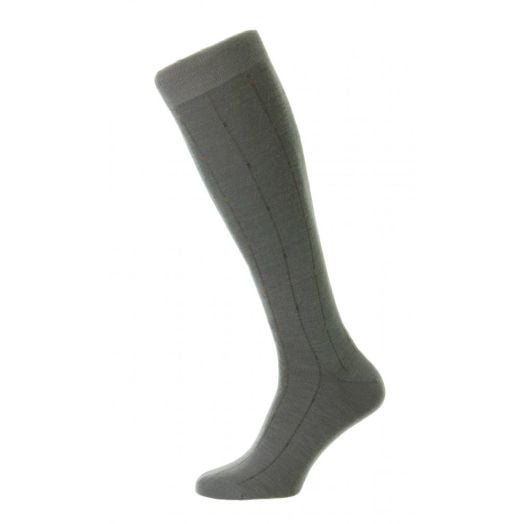 Pantherella Merino Wool Over-the-calf Socks - Pinstripe - Teal Grey