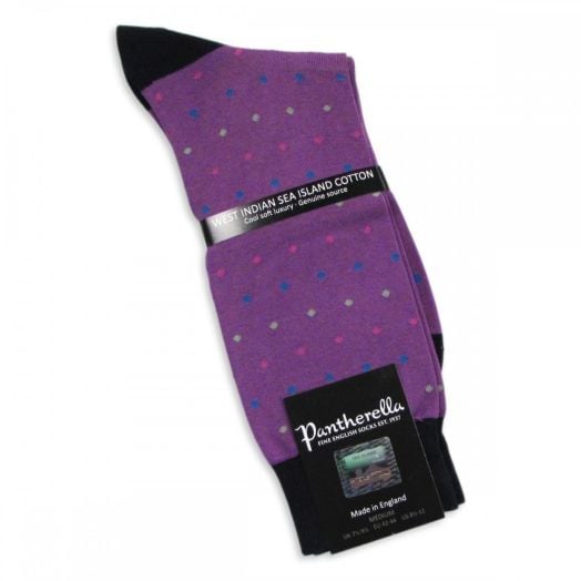Pantherella Sea Island Cotton Socks - Dots - Crocus (mid-calf)