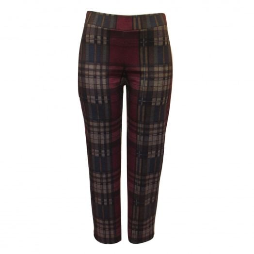 Papillon Blanc Women's Plaid Ponte Ankle Pant - Merlot & Grey (9670)
