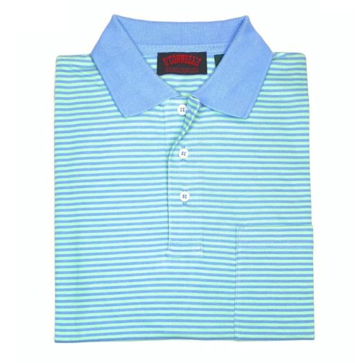 O'Connell's Pima Cotton Knit Striped Polo Shirt - Coastal & Lime (48)