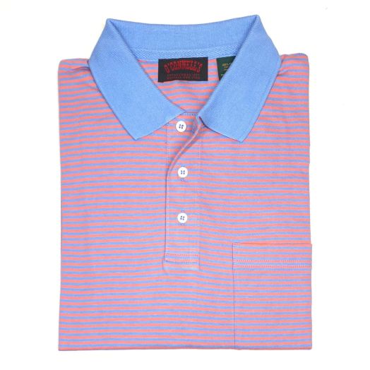 O'Connell's Pima Cotton Knit Striped Polo Shirt - Coastal & Sunset (36)