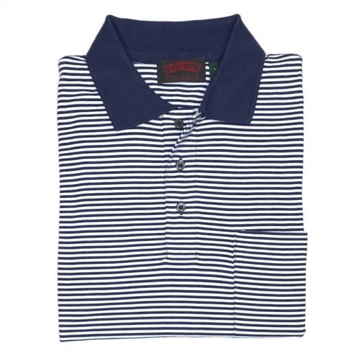 O'Connell's Pima Cotton Knit Striped Polo Shirt - Navy & White Stripe (21)