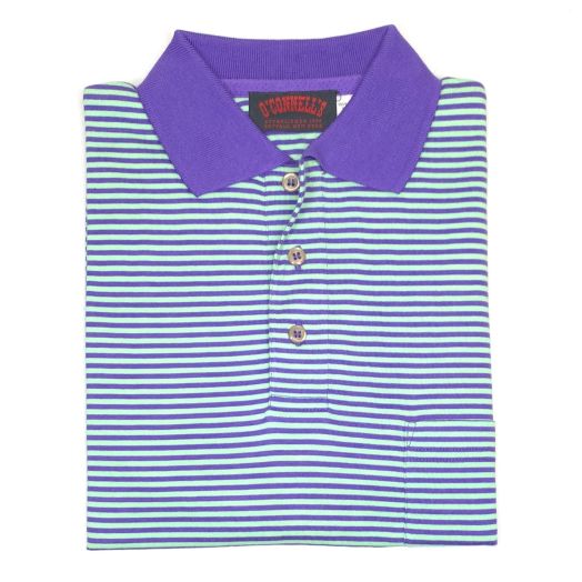 O'Connell's Pima Cotton Knit Striped Polo Shirt - Purple & Light Green (58)