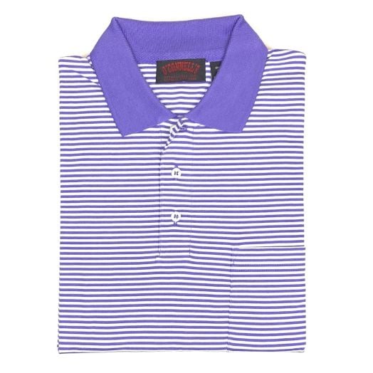 O'Connell's Pima Cotton Knit Striped Polo Shirt - Purple & White(75)