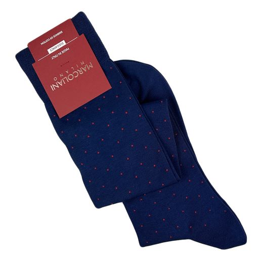 Pima Cotton Lisle over-the-calf Marcoliani Fancy Pin Dot Socks - Cobalt & Red (54552)
