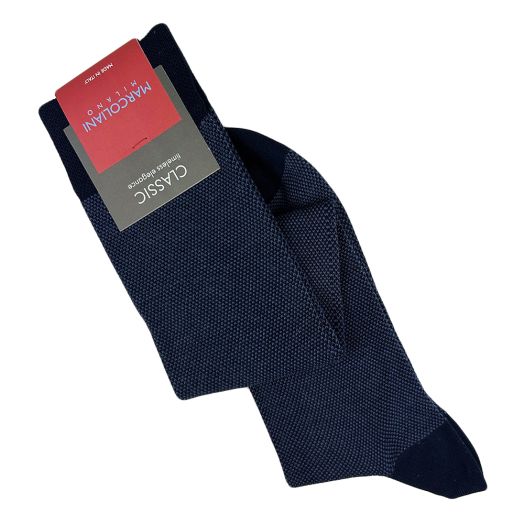 Cotton Over-the-calf Marcoliani Jacquard Birdseye Socks - Navy (67007)