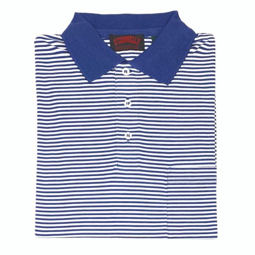 O'Connell's Pima Cotton Striped Polo Shirt - Denim & White (27)